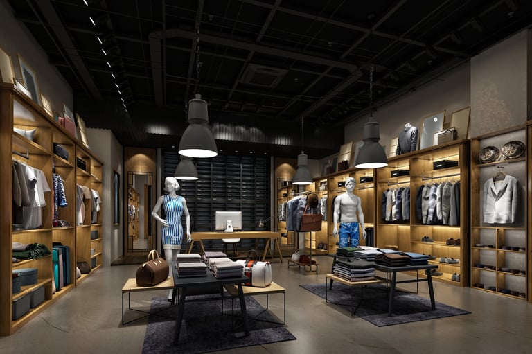 Fashion boutique store featuring shoes and bags